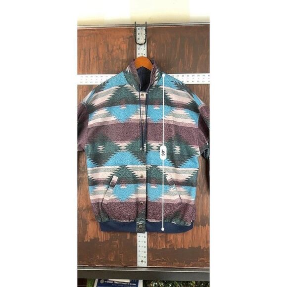 BRAETAN AZTEC SOUTHWESTERN REVERSIBLE COAT RAIN JACKET NAVY MENS LARGE NO TAG - Picture 3 of 9